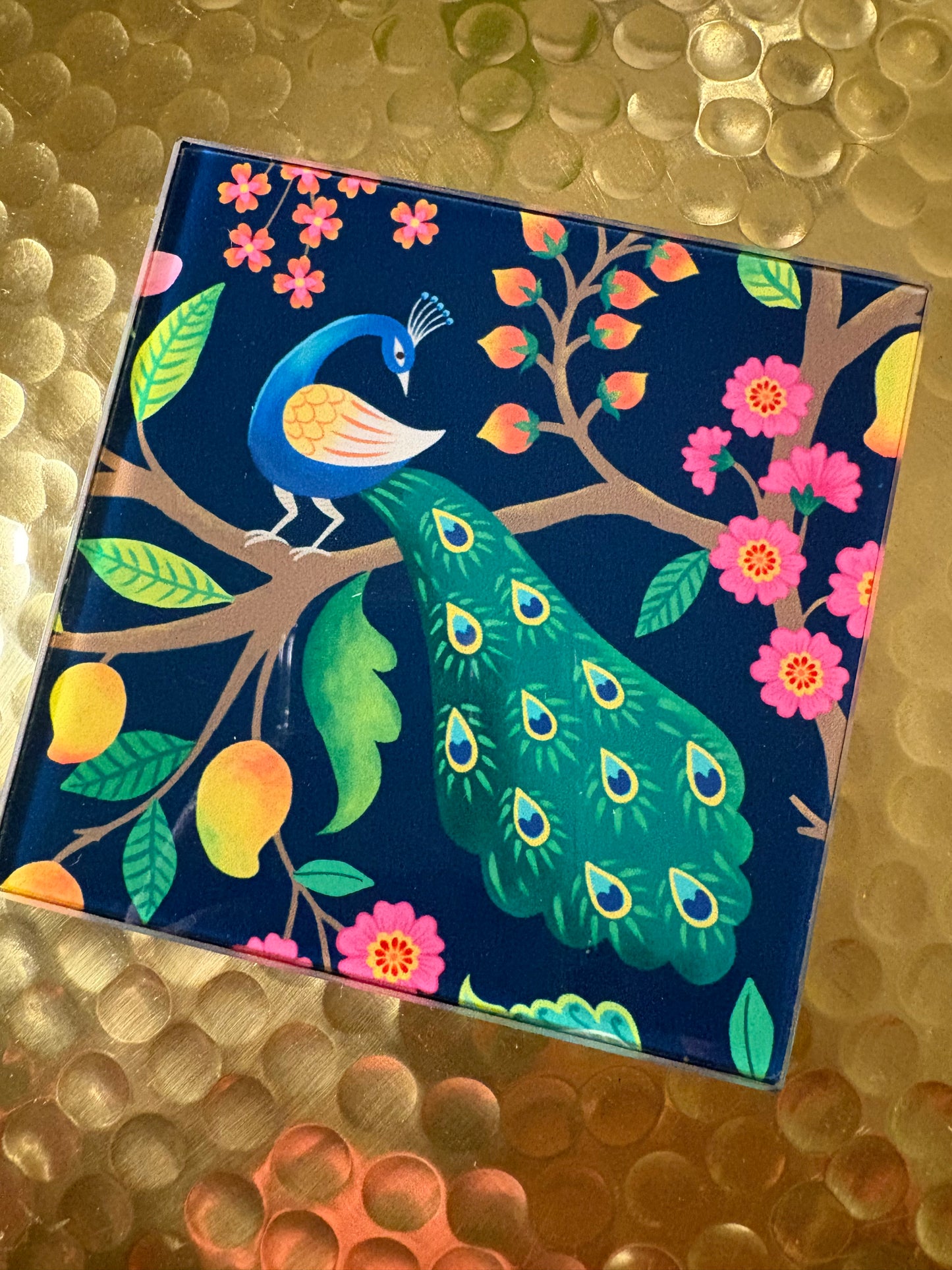Glass Coaster Peacocks on Mango Tree