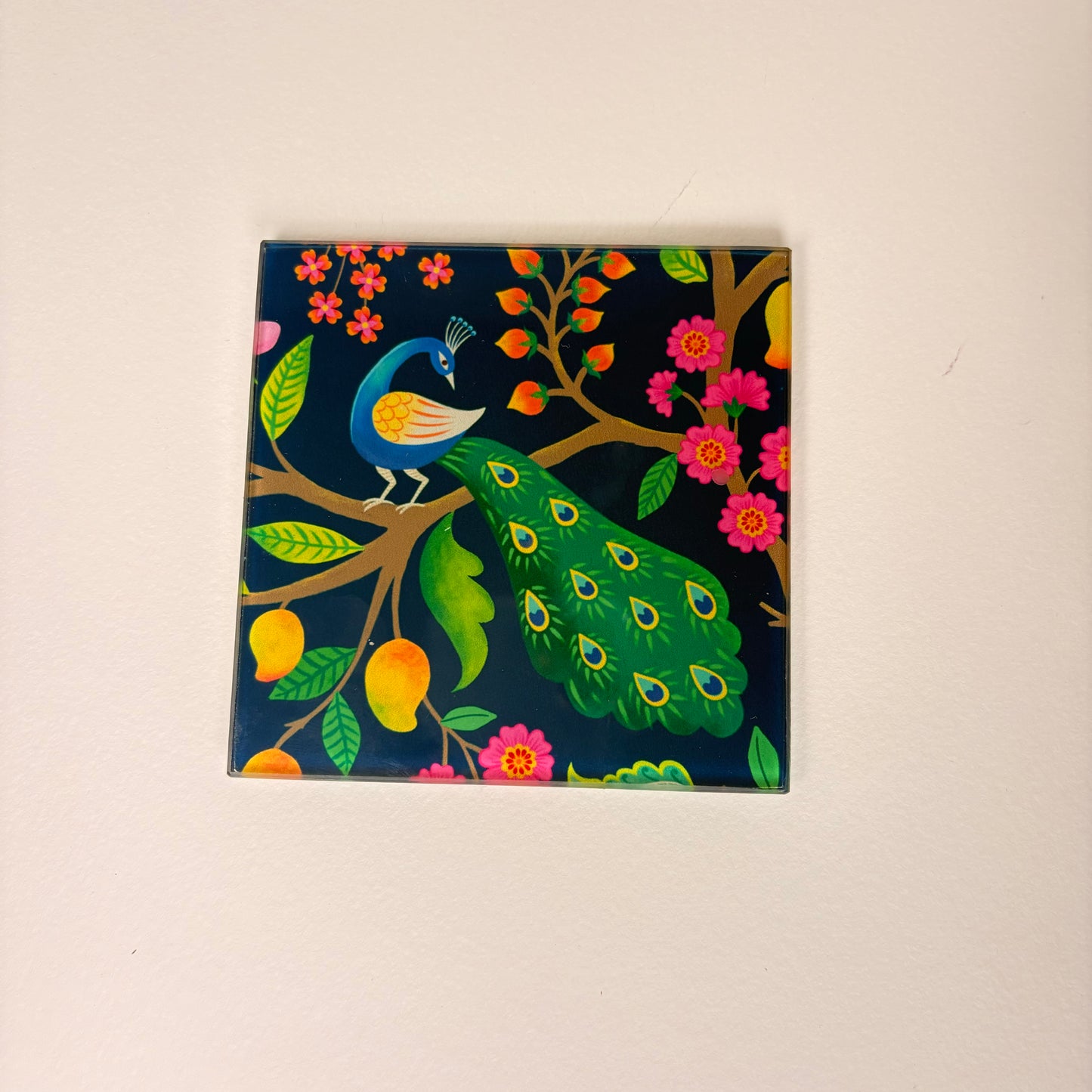 Glass Coaster Peacocks on Mango Tree
