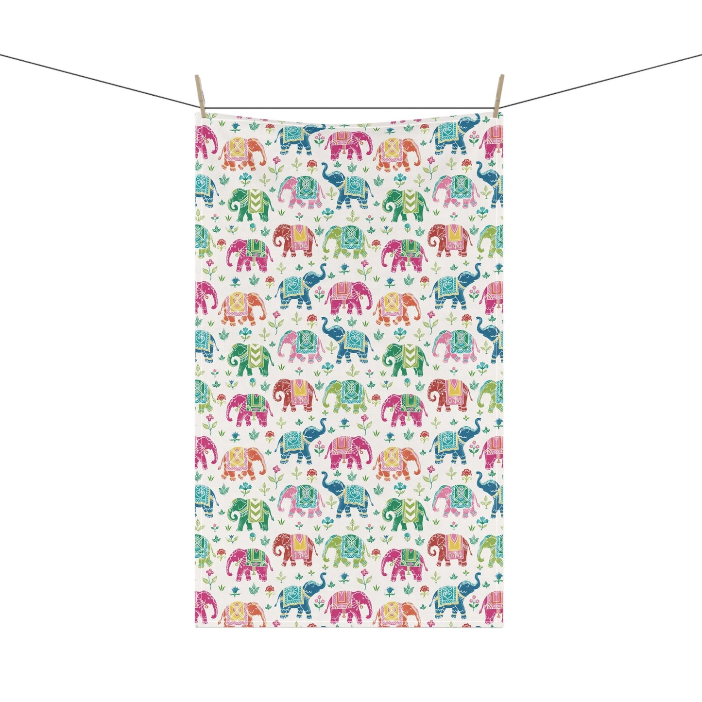 Royal Elephant Tea towel with Indian inspired design for gifts at any occasion such as Christmas, Diwali, house warming, hostess gift. Elegant designer kitchen towel.