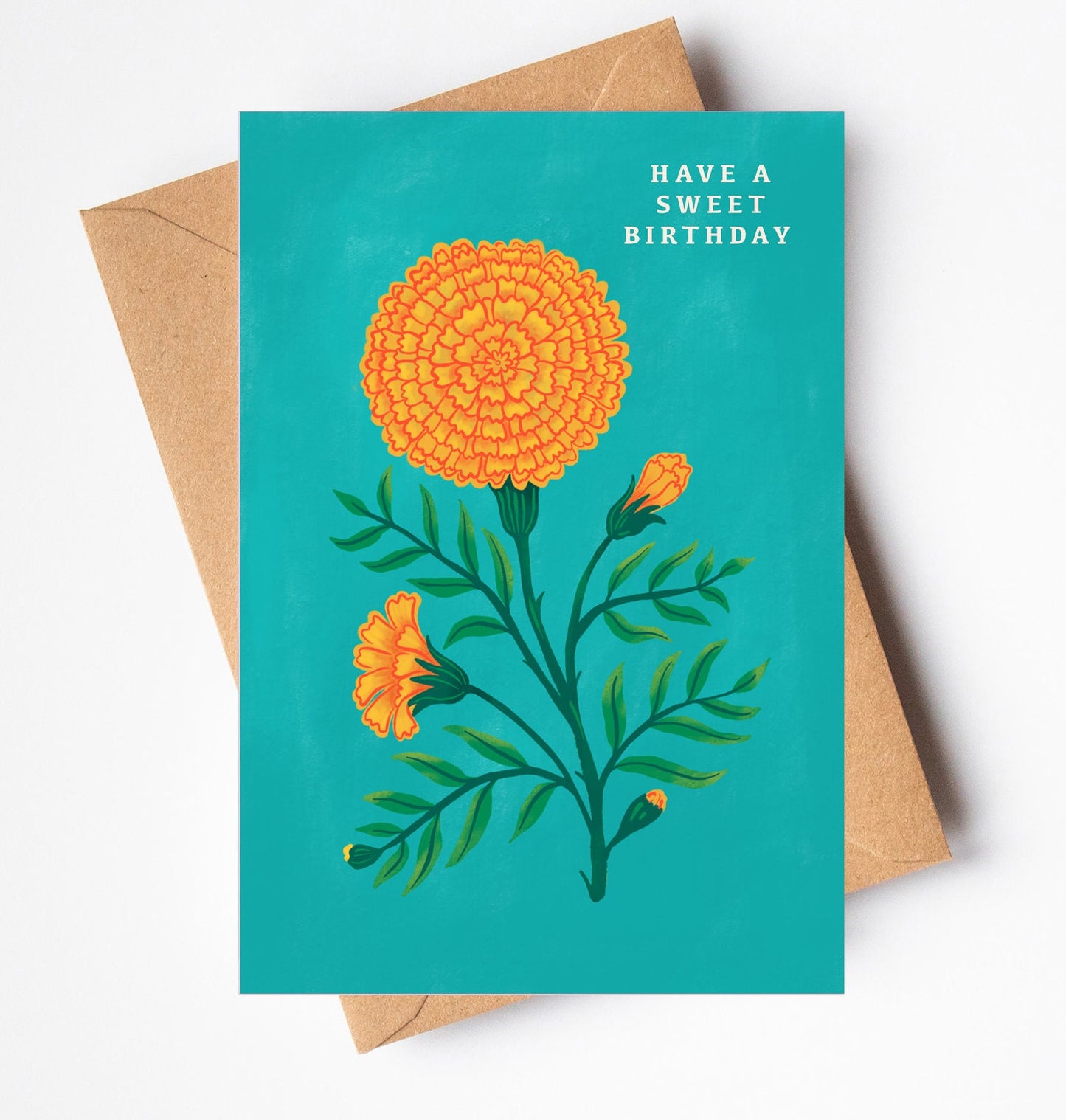 Floral Marigold Birthday Card