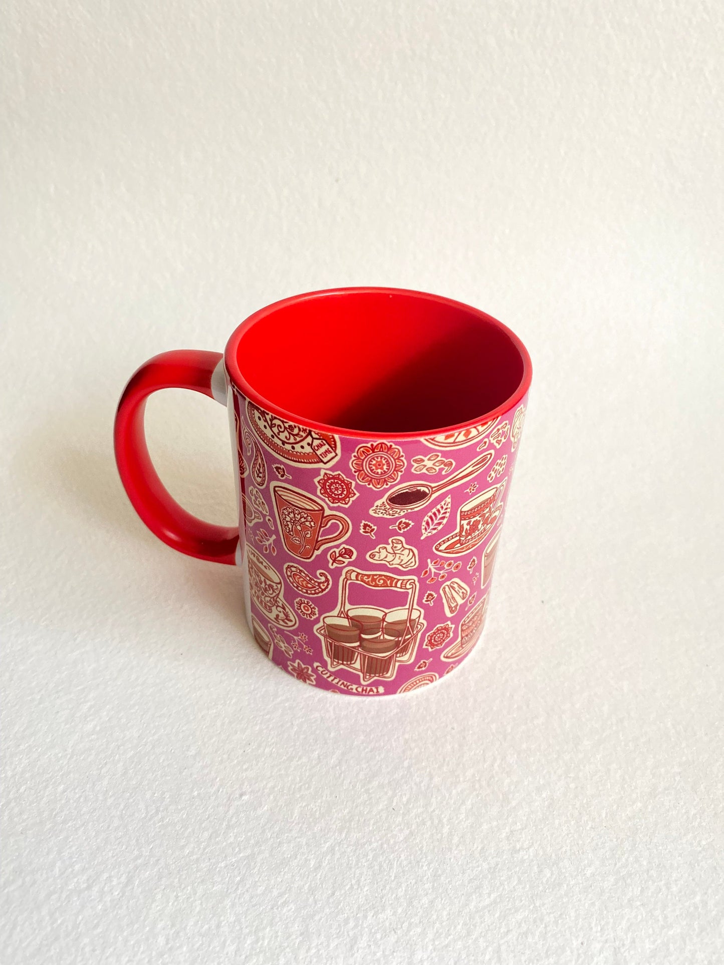Indian tea chai mug with chai motifs from India, ginger, cardamon, for indian home decoration, or kitchen. great house warming, diwali gift or birthday present, including indian festivals