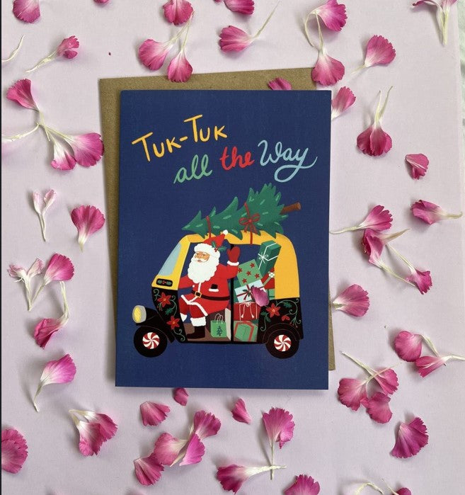 Santa Tuk-Tuk Christmas Card Set - Handmade Holiday Greeting