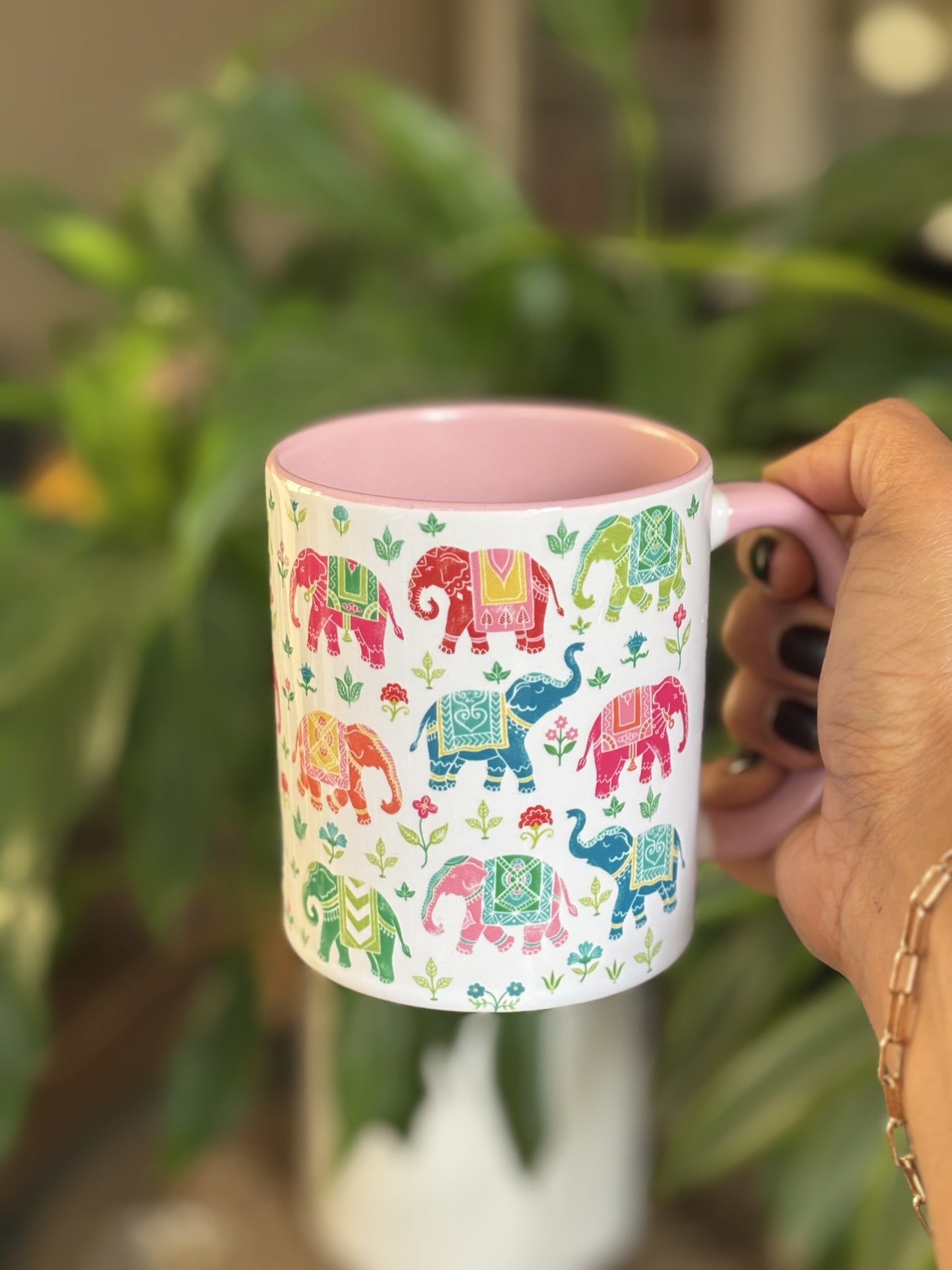 Mug with a handmade royal Indian elephant design