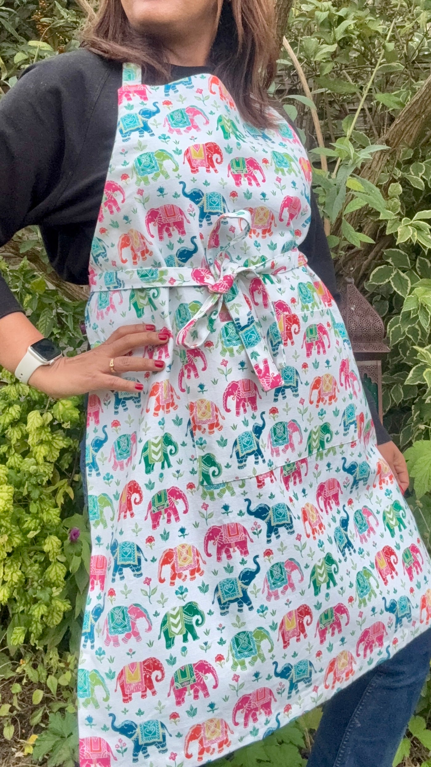 Personalised Diwali Gift Hamper – Cotton Apron & Tea Towel Royal Elephant