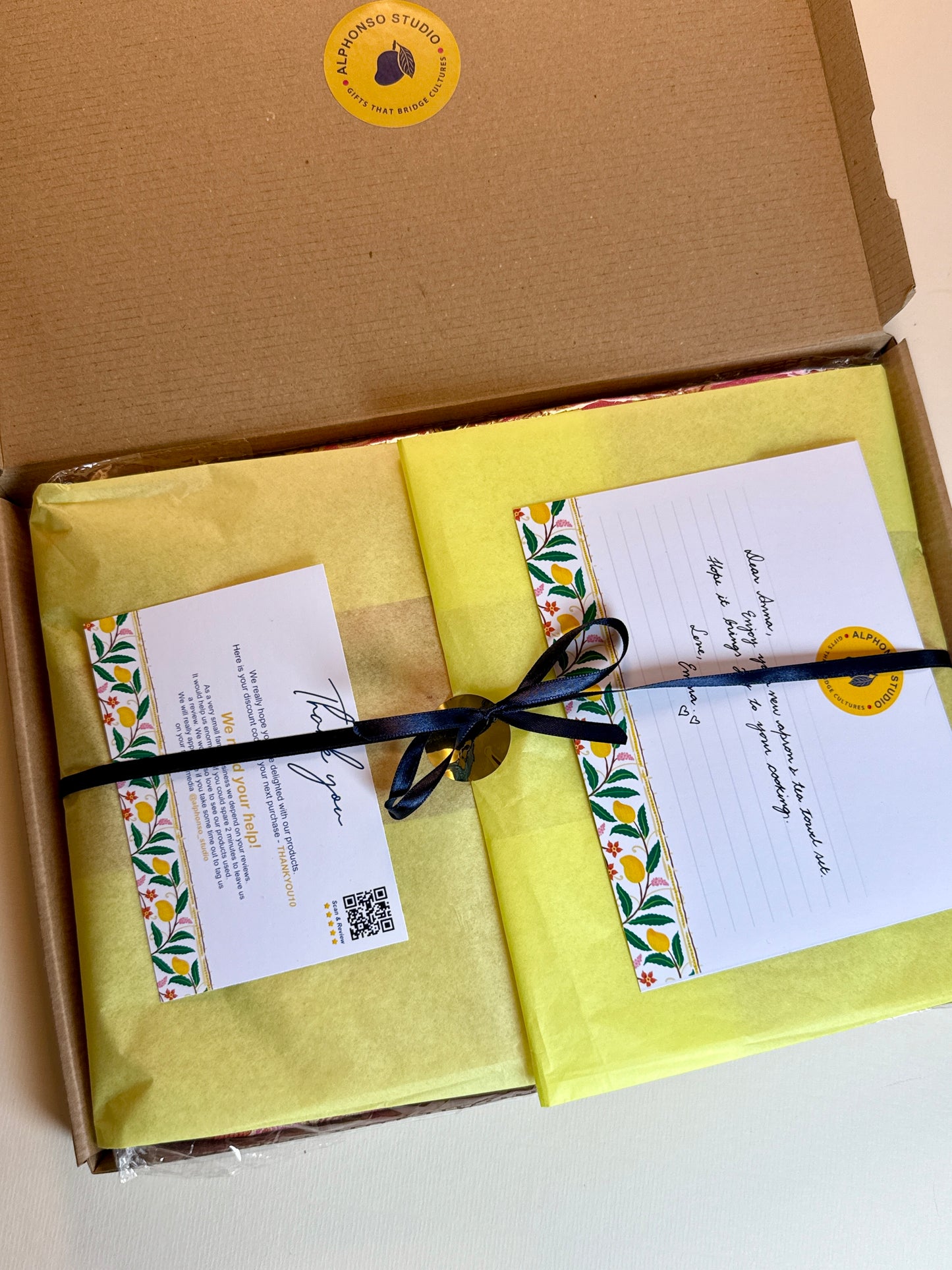 Personalised Diwali Gift Hamper – Cotton Apron & Tea Towel Royal Elephant