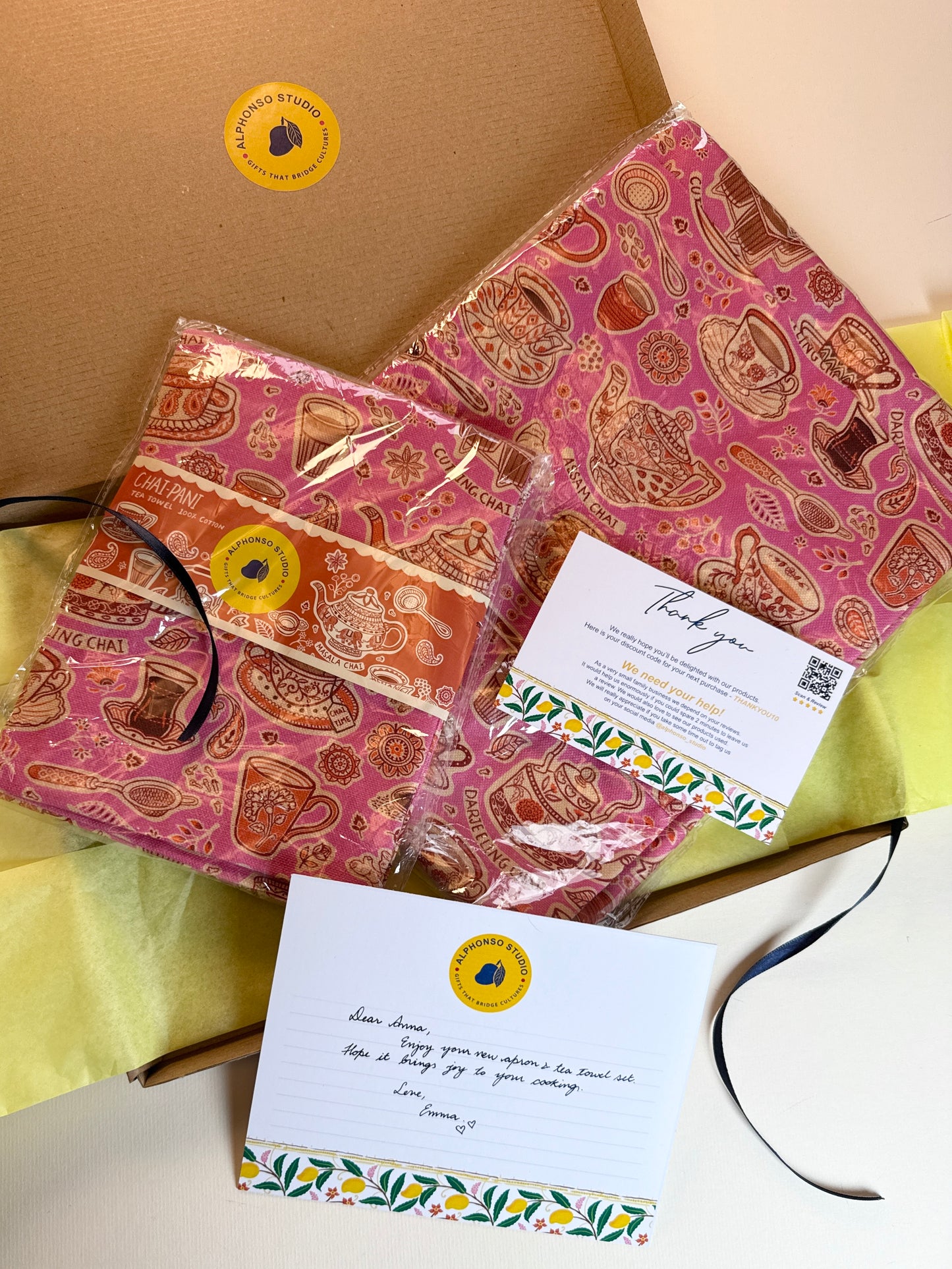 Personalised Diwali Gift Hamper – Custom Cotton Apron & Tea Towel