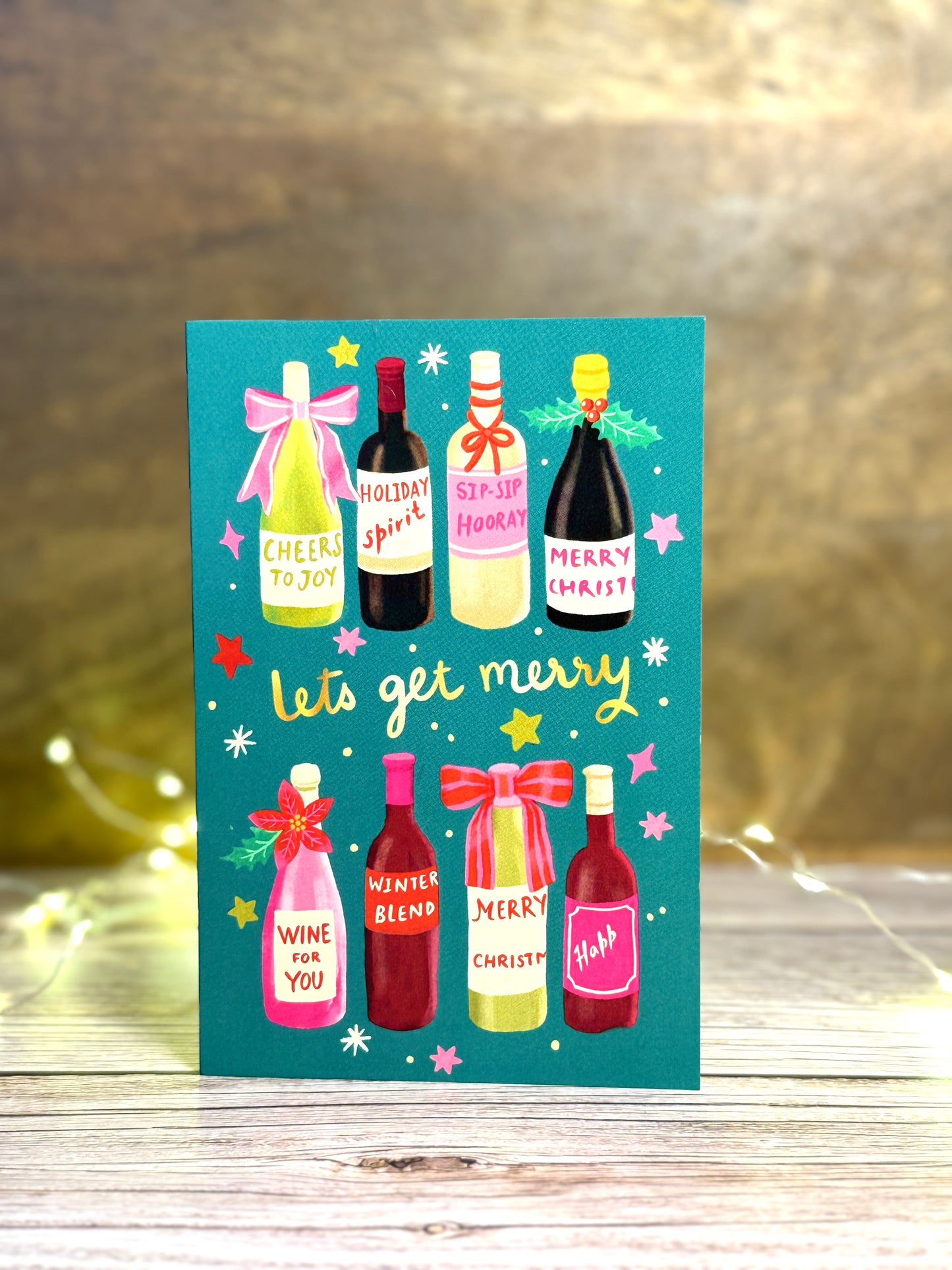 Handmade Festive Wine Greeting Card – 6x4” with Kraft Envelope