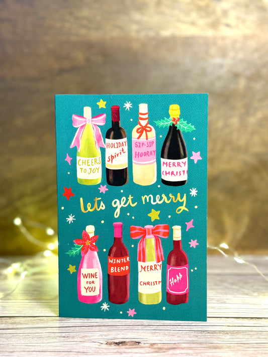 Handmade Festive Wine Greeting Card – 6x4” with Kraft Envelope