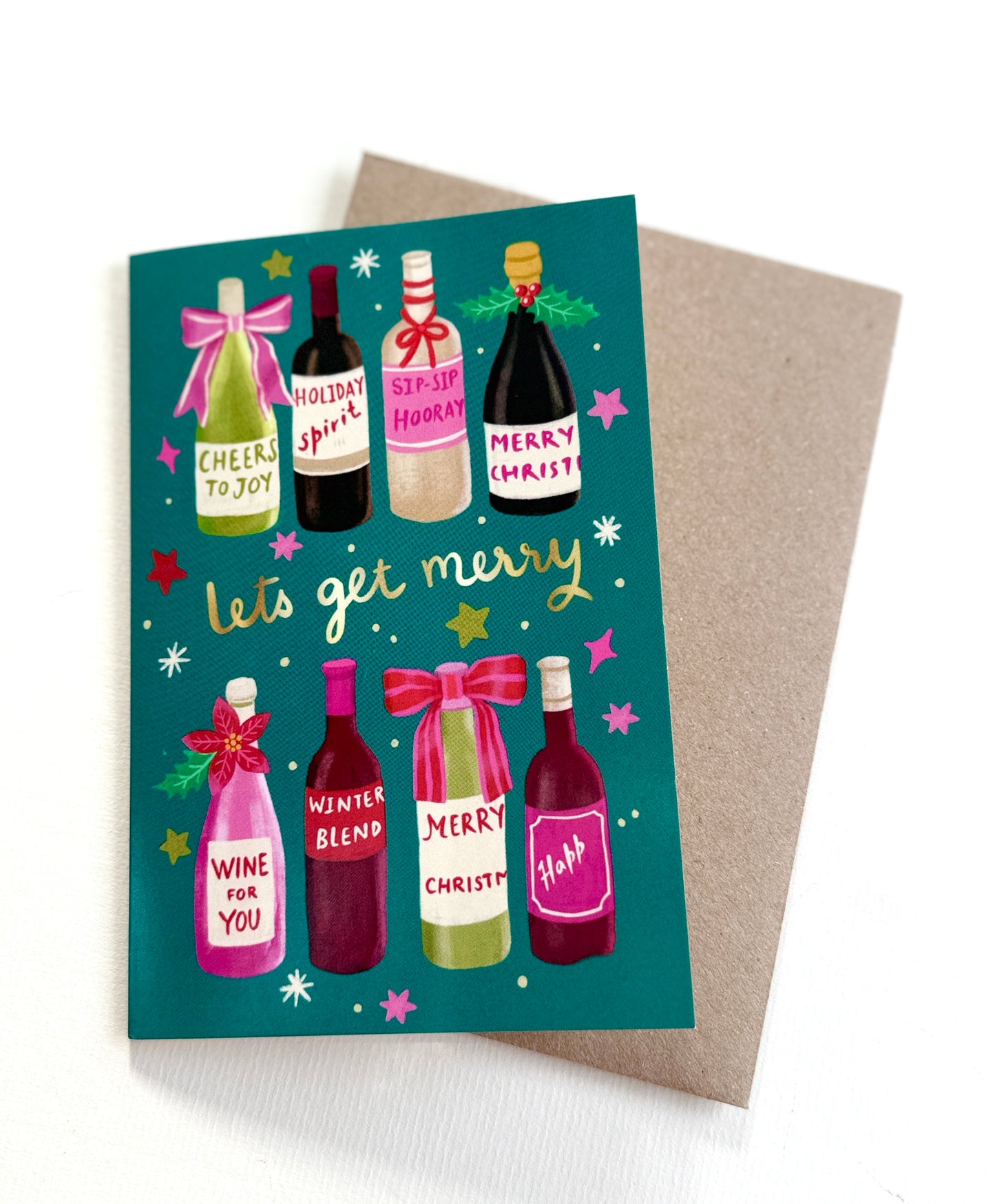 Handmade Festive Wine Greeting Card – 6x4” with Kraft Envelope