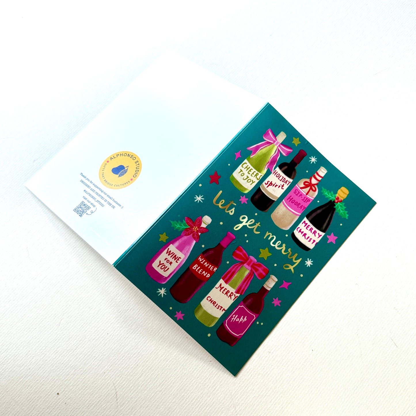 Handmade Festive Wine Greeting Card – 6x4” with Kraft Envelope