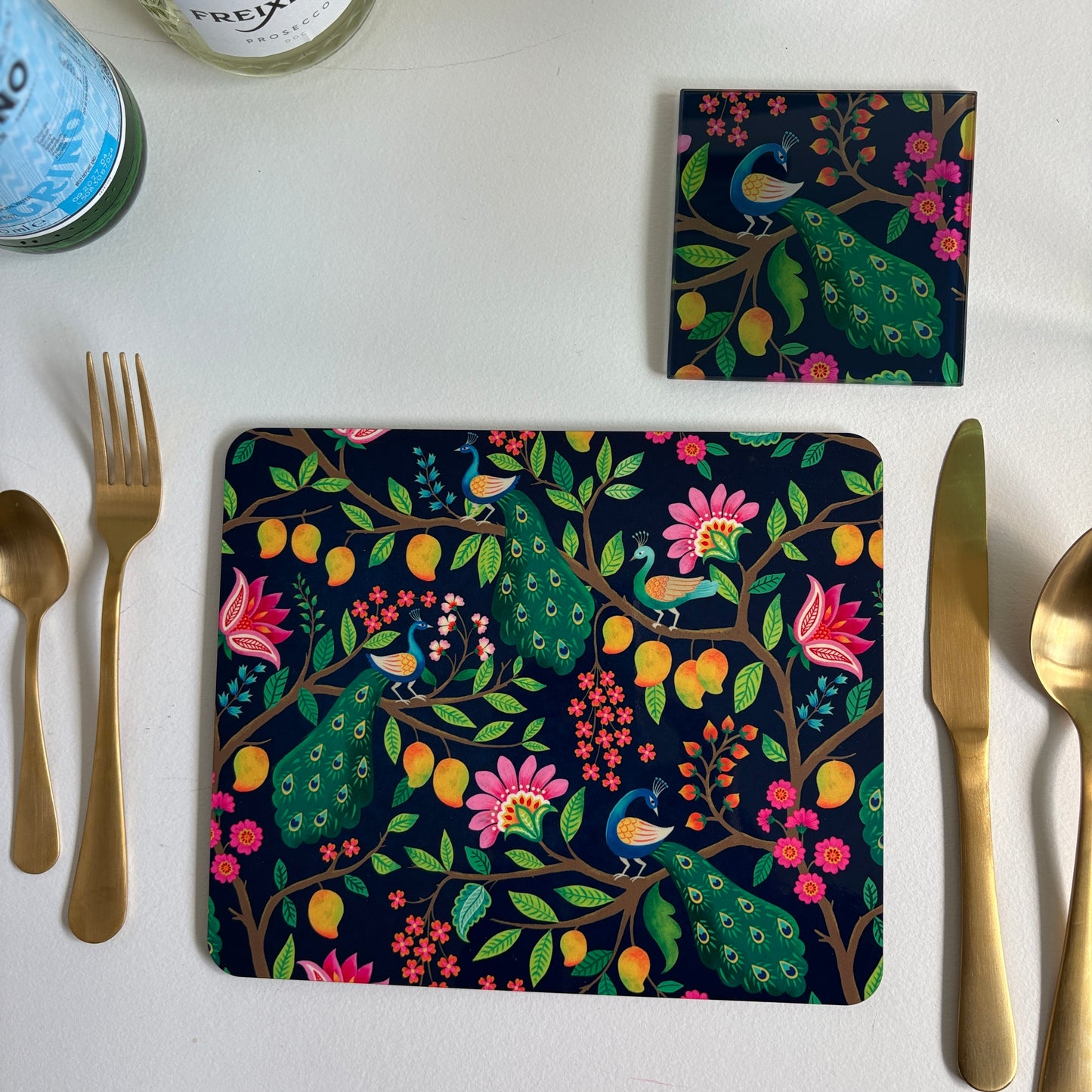 Glass Coaster Peacocks on Mango Tree