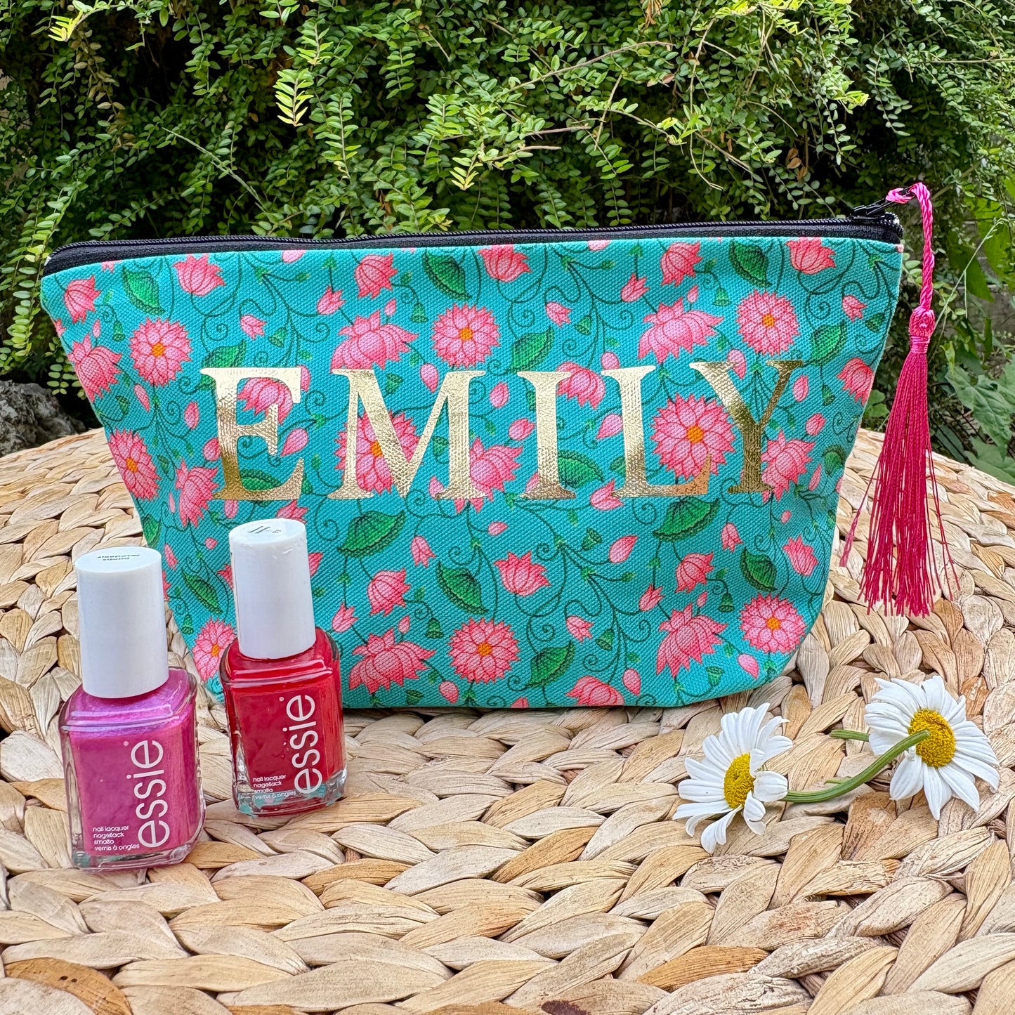 Customisable Lotus Makeup Bag with Name in Gold Shimmer