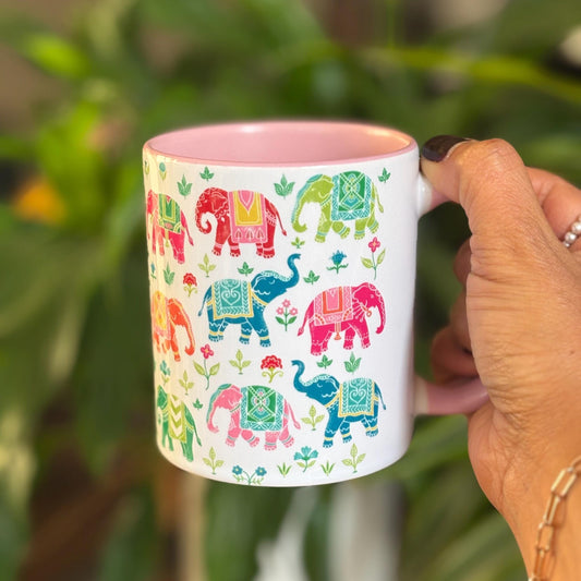 Royal indian elephant mug with hand made indian inspired art and motifs, ceramic, dishwasher and microware safe, gift for diwali, house warming, tea lover, birthday 