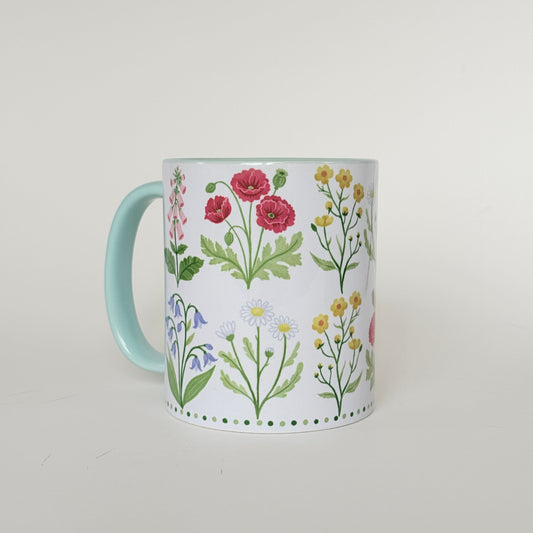 Wildflower Stripe Mug, Floral Cottagecore Coffee Cup