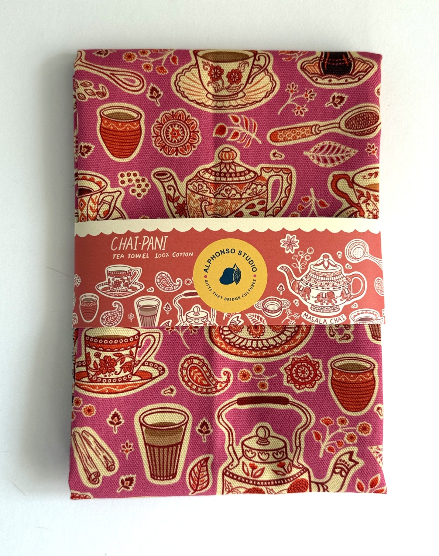 Designer Tea Towel Gift – Cotton Kitchen Towel for Chai Tea Lovers | Housewarming Birthday Gift