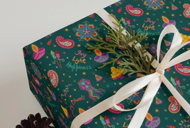 Diwali gift wrapping paper x 3 sheets | Diwali essential design