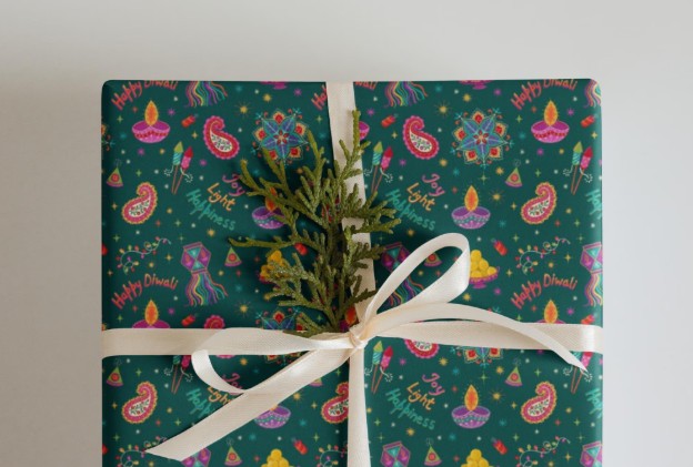 Diwali gift wrapping paper x 3 sheets | Diwali essential design