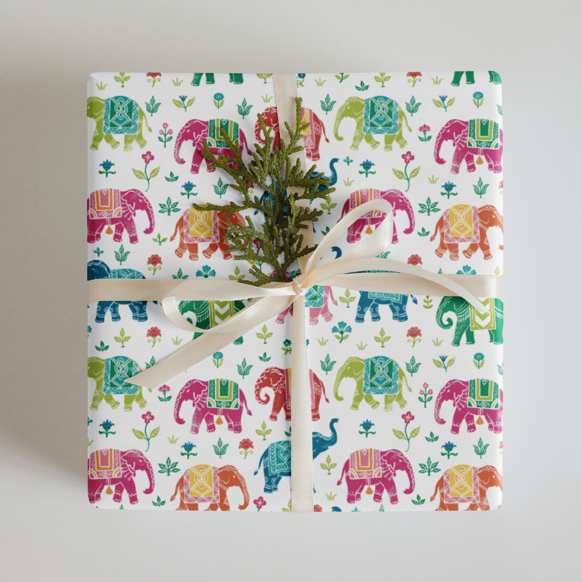 Indian royal elephant wrapping paper with hand made design features vibrant and intricate patterns inspired by traditional Indian art and culture.