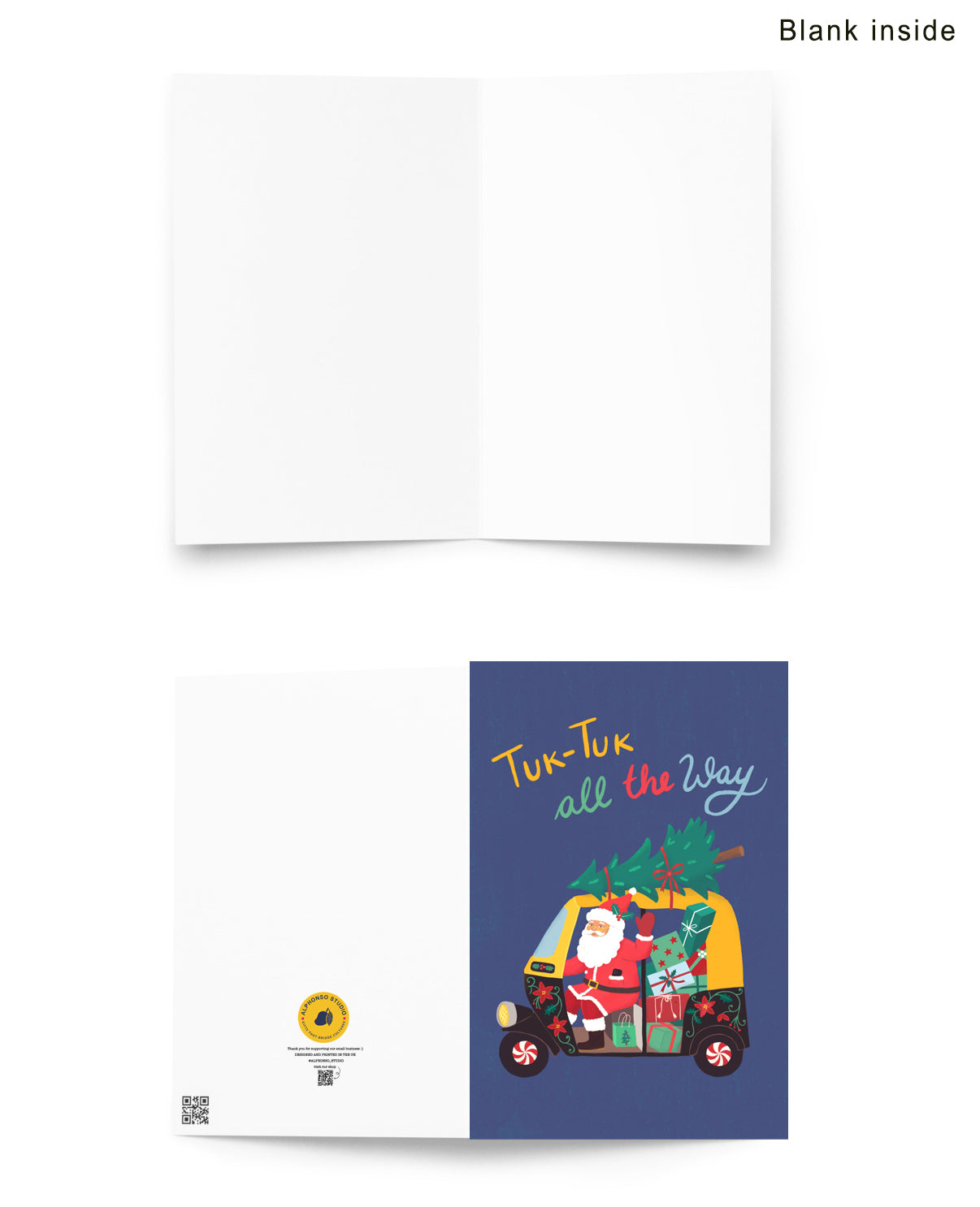 Santa Tuk-Tuk Christmas Card Set - Handmade Holiday Greeting