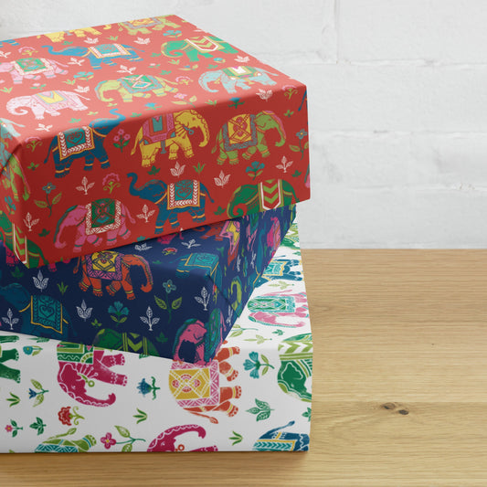 Wrapping Paper for wedding, Diwali, festival, (3 sheets - white, blue, red) size 50x70cm