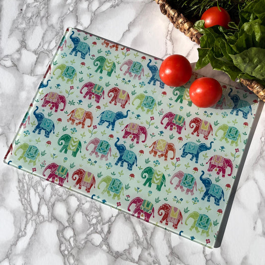 Tempered Glass Cutting Board Indian royal elephant