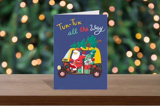 Santa Tuk-Tuk Christmas Card Set - Handmade Holiday Greeting