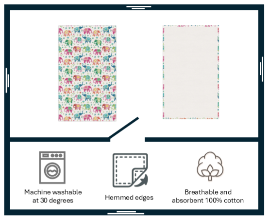 elephant print cotton tea towel